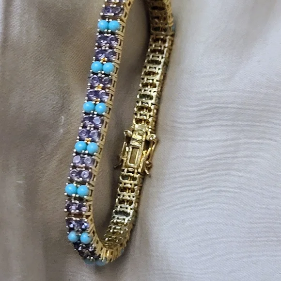 Joan Rivers Vintage Amethyst And Faux Turqoise Tennis Bracelet - Picture 3 of 5